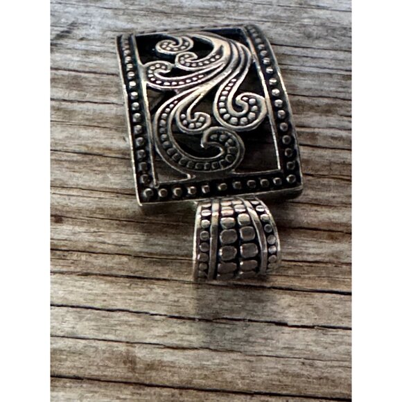 Bali Sterling silver openwork swirl pendant rectangle bail boho artisan - Picture 8 of 11